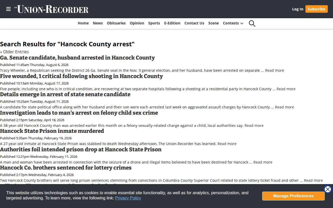 Union-Recorder Hancock County arrest search and later court coverage