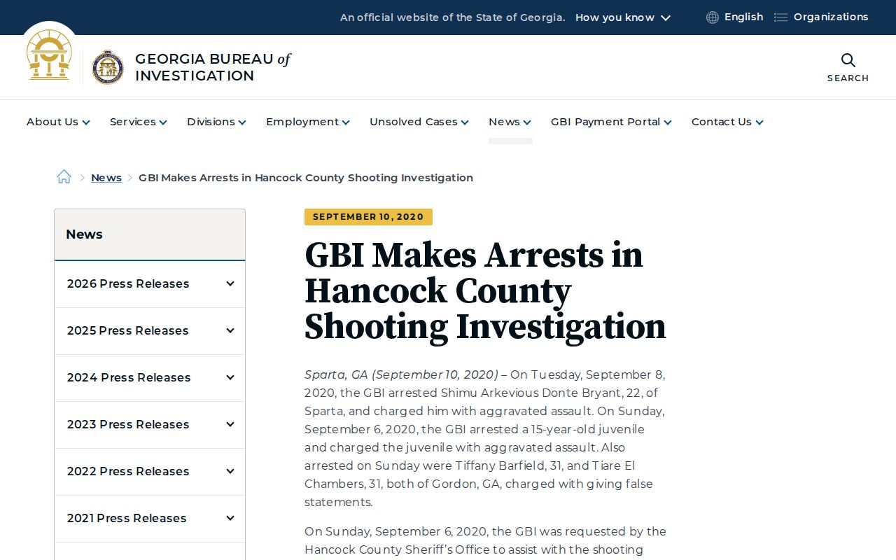 Georgia Bureau of Investigation Hancock County arrest release