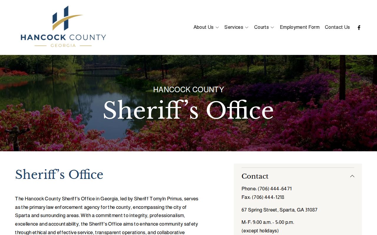 Hancock County Sheriff's Office detention and booking records information