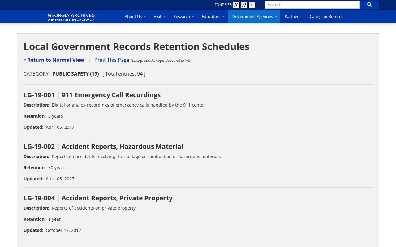 Georgia Archives jail booking record retention schedule for Hancock County